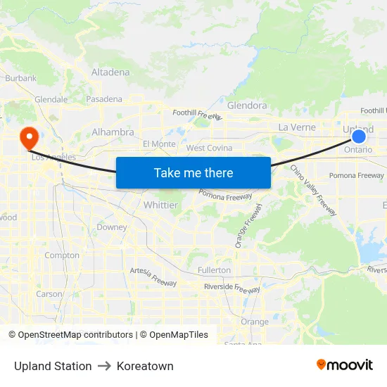Upland Station to Koreatown map