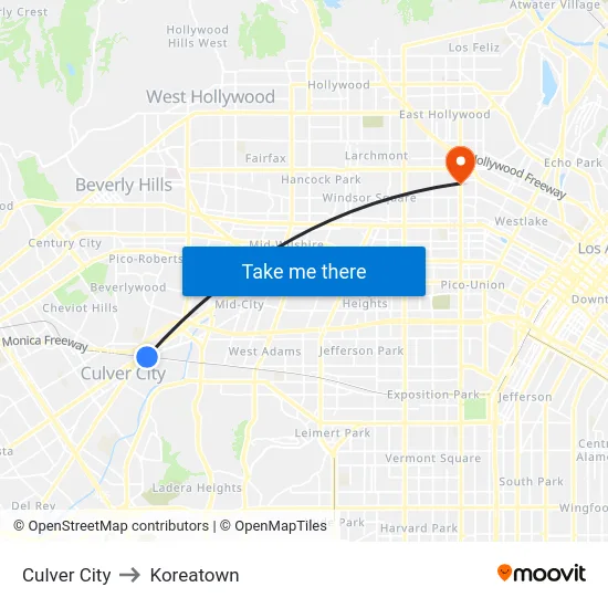 Culver City to Koreatown map