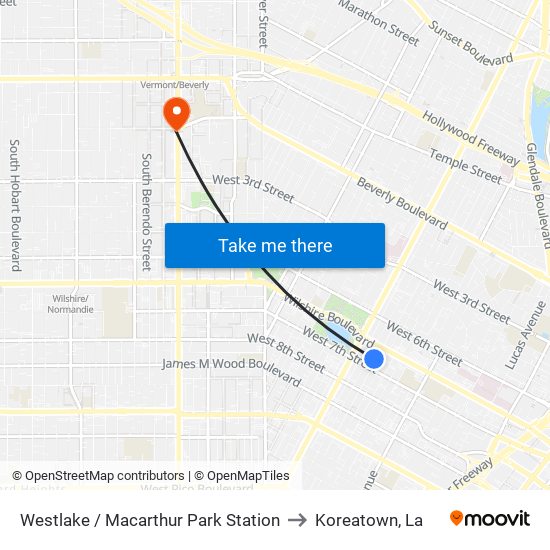 Westlake / Macarthur Park Station to Koreatown, La map
