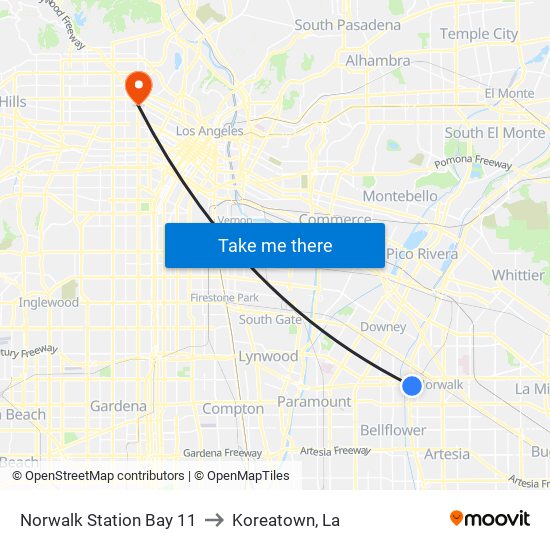 Norwalk Station Bay 11 to Koreatown, La map