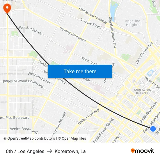 6th / Los Angeles to Koreatown, La map