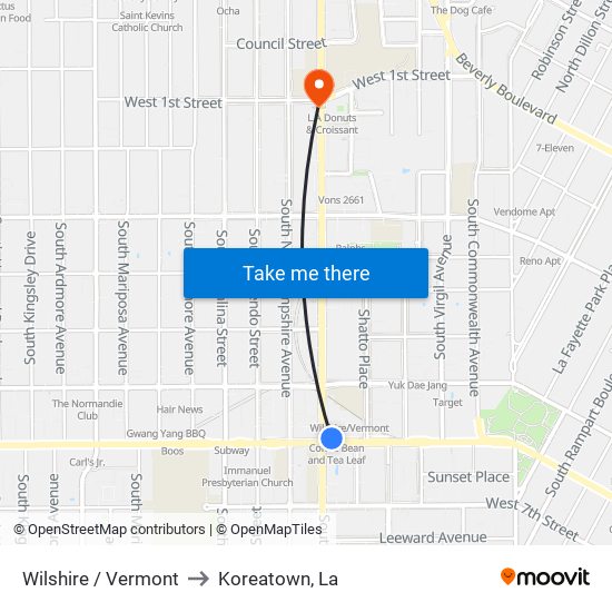 Wilshire / Vermont to Koreatown, La map