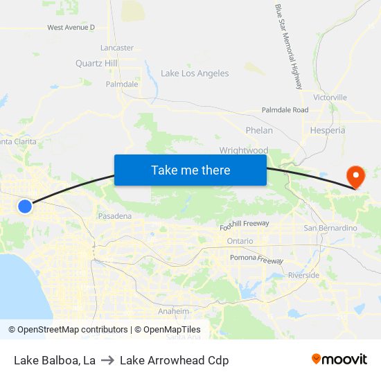 Lake Balboa, La to Lake Arrowhead Cdp map