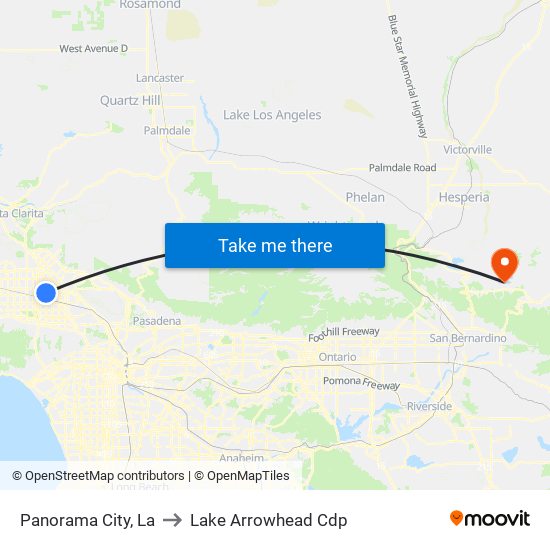 Panorama City, La to Lake Arrowhead Cdp map