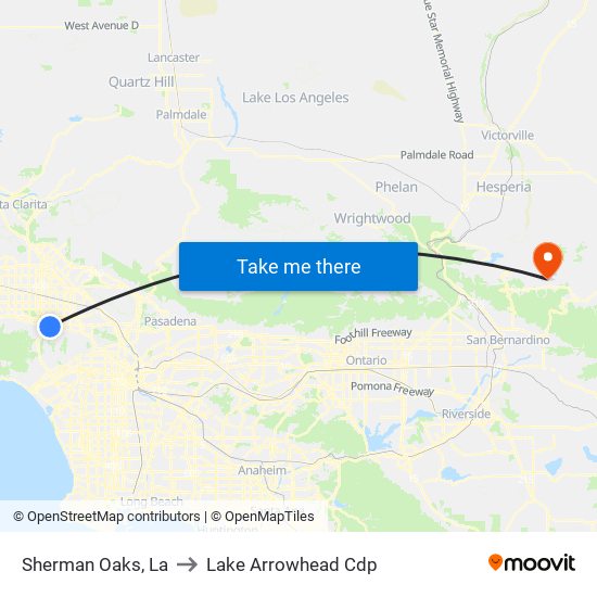 Sherman Oaks, La to Lake Arrowhead Cdp map