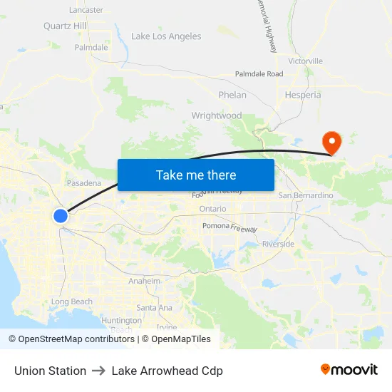 Union Station to Lake Arrowhead Cdp map