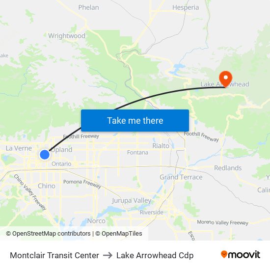 Montclair Transit Center to Lake Arrowhead Cdp map