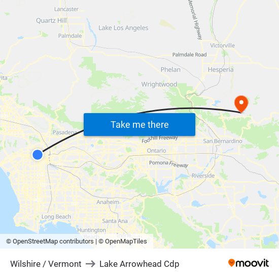 Wilshire / Vermont to Lake Arrowhead Cdp map