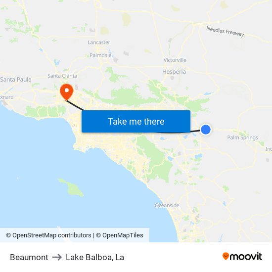 Beaumont to Lake Balboa, La map