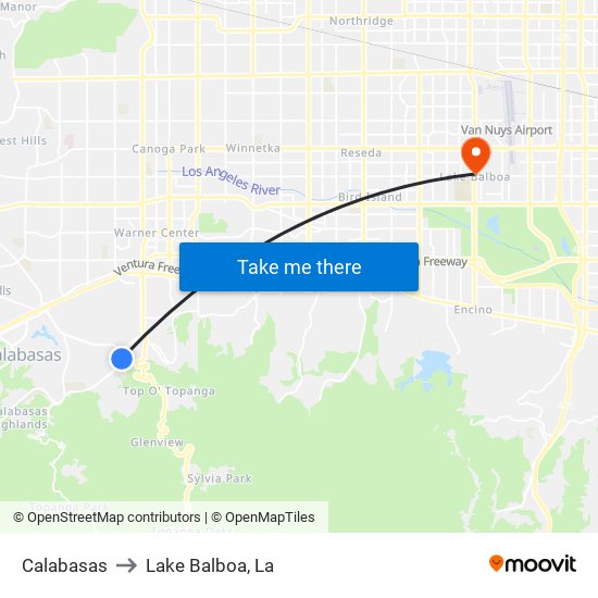 Calabasas to Lake Balboa, La map