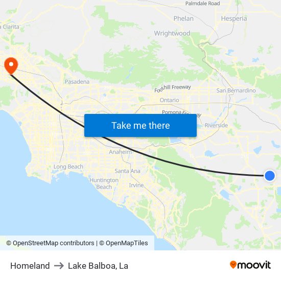 Homeland to Lake Balboa, La map