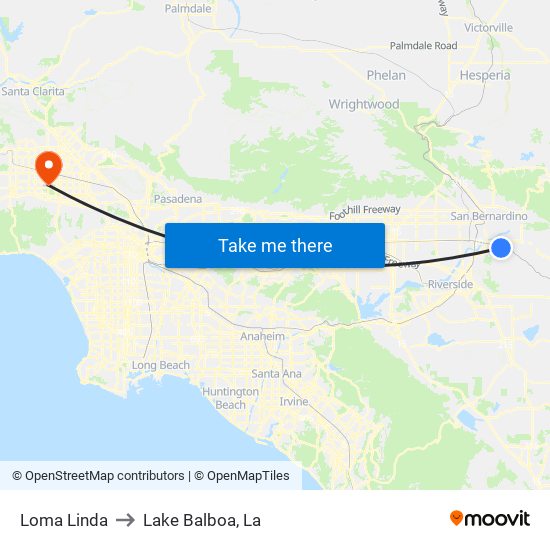 Loma Linda to Lake Balboa, La map