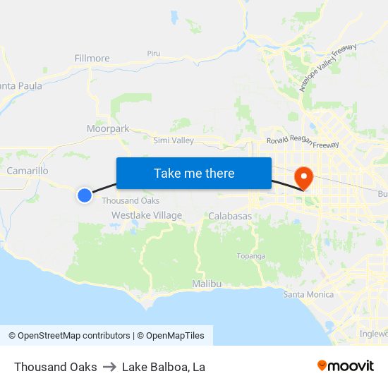 Thousand Oaks to Lake Balboa, La map