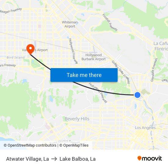 Atwater Village, La to Lake Balboa, La map