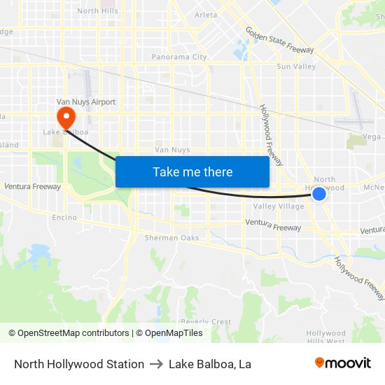 North Hollywood Station to Lake Balboa, La map