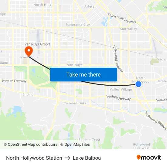 North Hollywood Station to Lake Balboa map