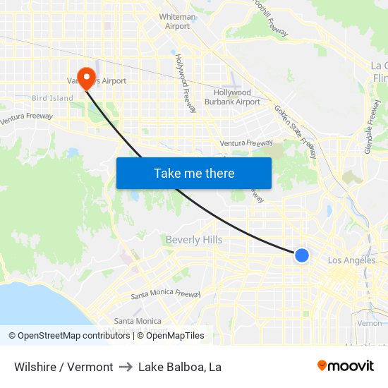 Wilshire / Vermont to Lake Balboa, La map