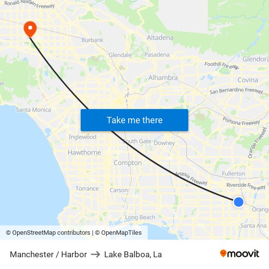 Manchester / Harbor to Lake Balboa, La map