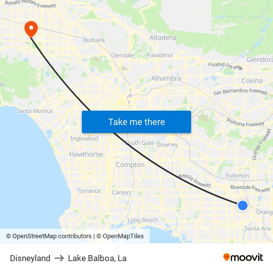Disneyland to Lake Balboa, La map