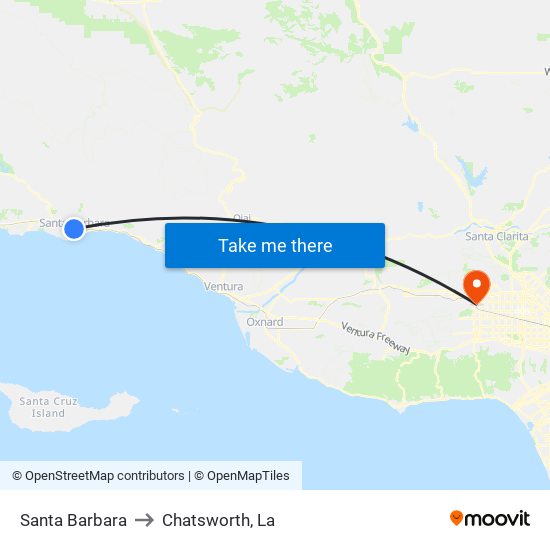 Santa Barbara to Chatsworth, La map