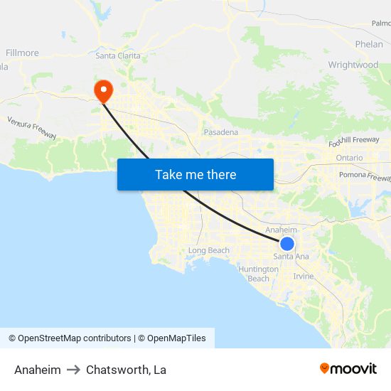 Anaheim to Chatsworth, La map