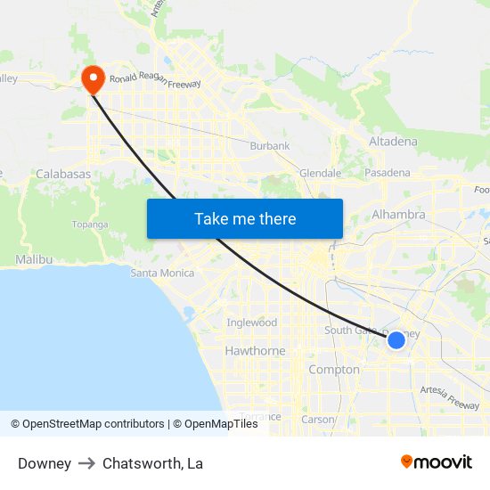 Downey to Chatsworth, La map