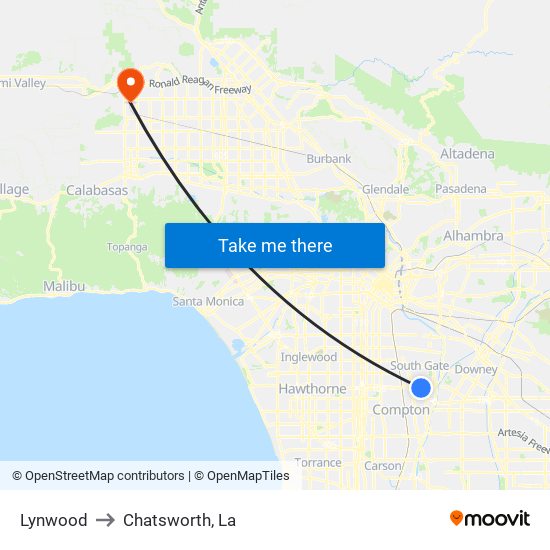 Lynwood to Chatsworth, La map