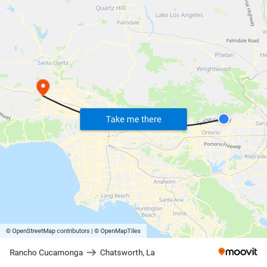 Rancho Cucamonga to Chatsworth, La map
