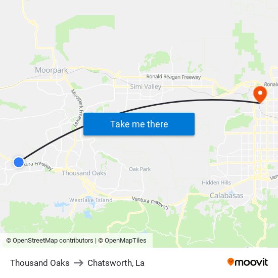 Thousand Oaks to Chatsworth, La map