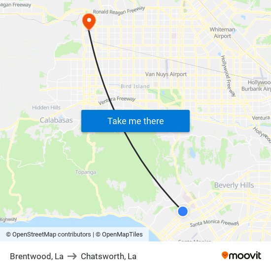 Brentwood, La to Chatsworth, La map