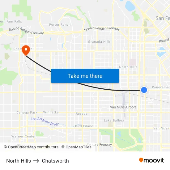 North Hills to Chatsworth map