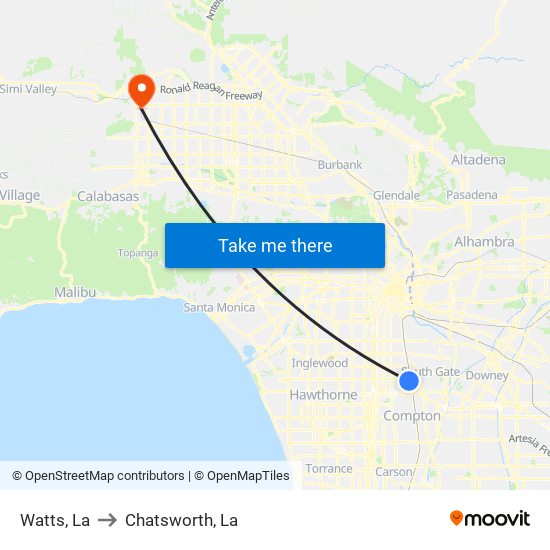 Watts, La to Chatsworth, La map