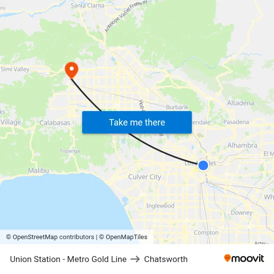 Union Station - Metro Gold Line to Chatsworth map