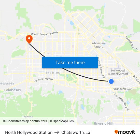 North Hollywood Station to Chatsworth, La map