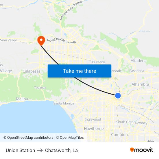 Union Station to Chatsworth, La map