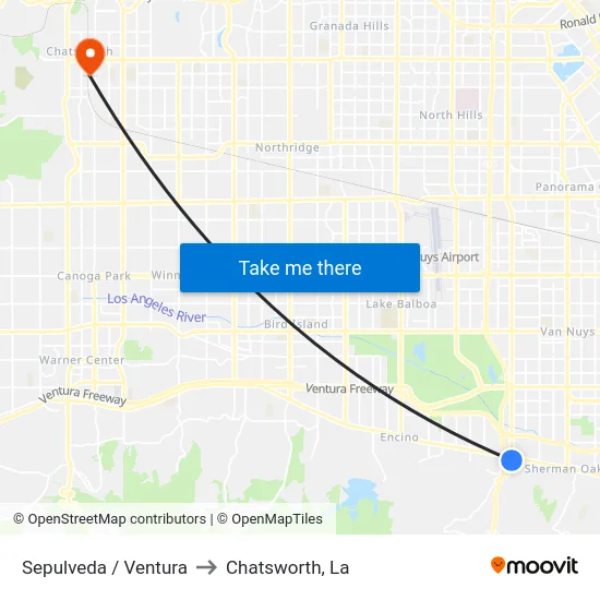 Sepulveda / Ventura to Chatsworth, La map
