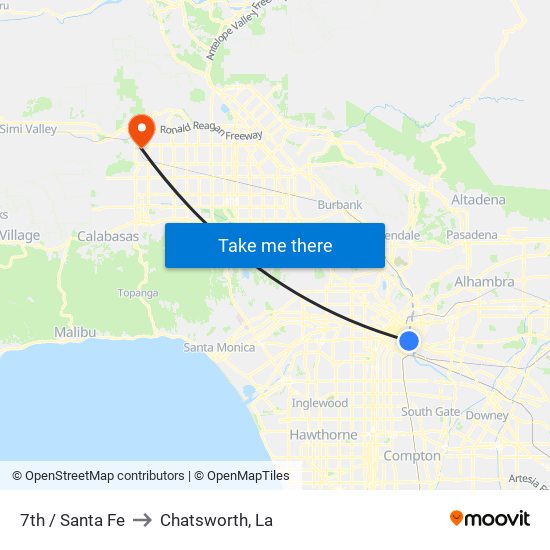 7th / Santa Fe to Chatsworth, La map