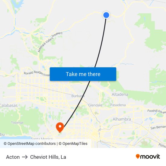 Acton to Cheviot Hills, La map