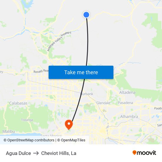 Agua Dulce to Cheviot Hills, La map