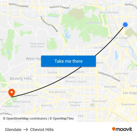 Glendale to Cheviot Hills map