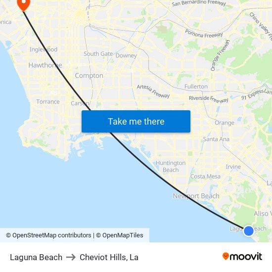 Laguna Beach to Cheviot Hills, La map