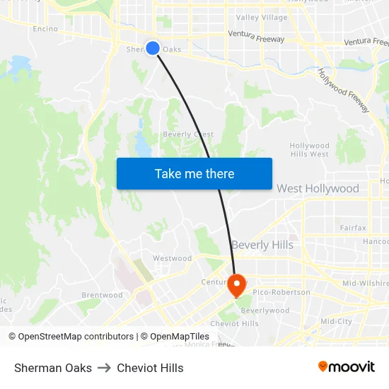 Sherman Oaks to Cheviot Hills map