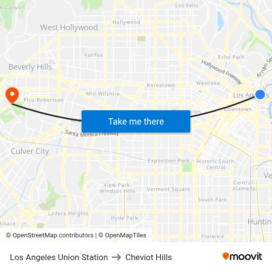Los Angeles Union Station to Cheviot Hills map