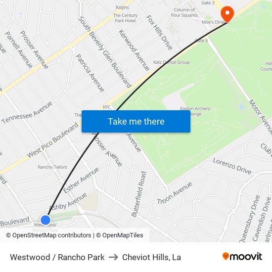 Westwood / Rancho Park to Cheviot Hills, La map