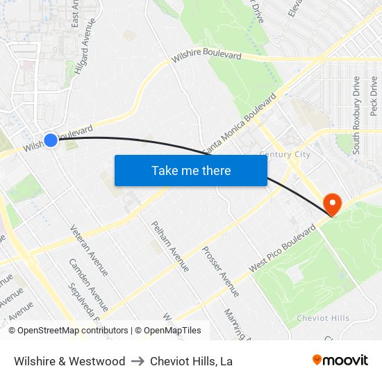 Wilshire & Westwood to Cheviot Hills, La map
