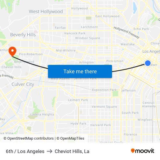 6th / Los Angeles to Cheviot Hills, La map