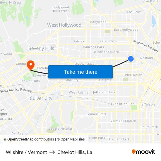 Wilshire / Vermont to Cheviot Hills, La map