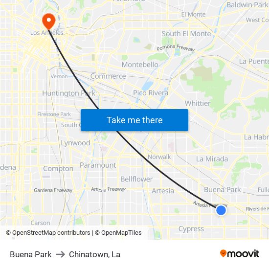 Buena Park to Chinatown, La map