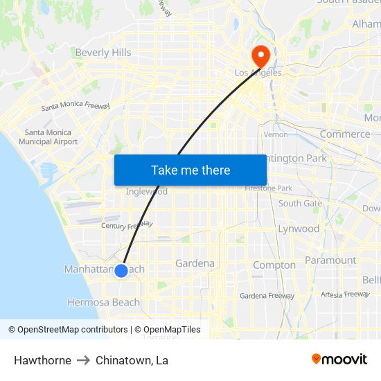 Hawthorne to Chinatown, La map