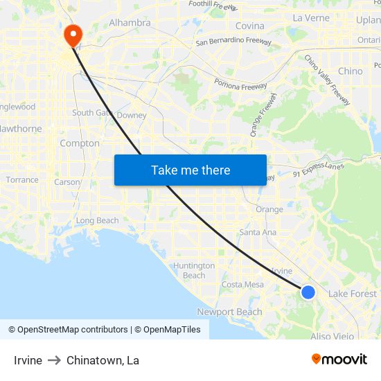 Irvine to Chinatown, La map